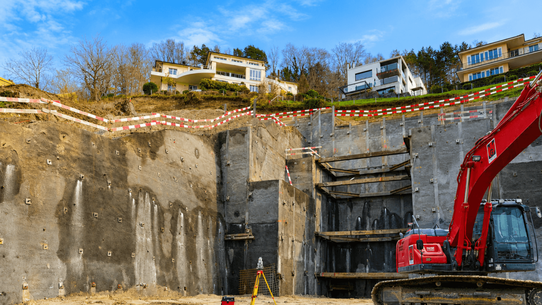 Haldenstrasse, Präzisionsvermessung, Bagger, Baugrube, ING PLUS