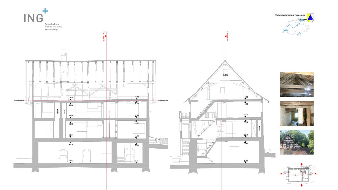 Schloss Salenstein, 3D Modell, Bestandsplan, Gebäudeschnitt, ING PLUS
