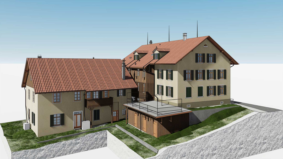 Umbau MFH, 3D Modell, Gesamtansicht, Gebäudekomplex, ING PLUS
