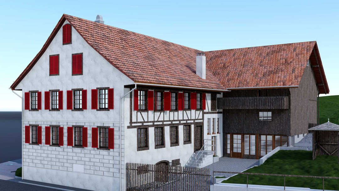 Wildberg. Gebäudeaufnahme für Umbau Wohnhaus mit Scheune. 3D-Modell. ING PLUS