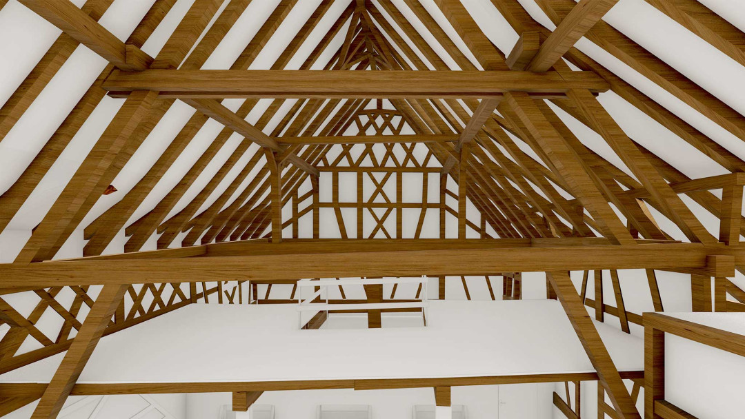 Marthalen. 3D-Dachkonstruktion Bauernhaus. Gebäudeaufnahme. ING PLUS