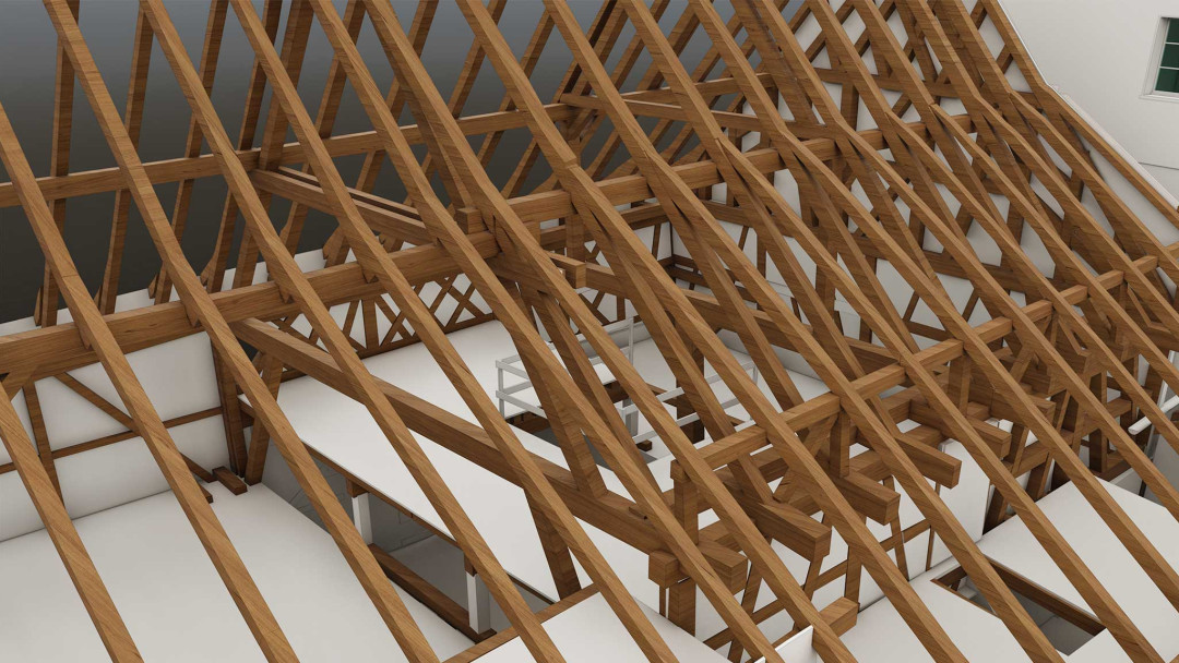 Marthalen. 3D-Dachstock aus Gebäudeaufnahme. ING PLUS