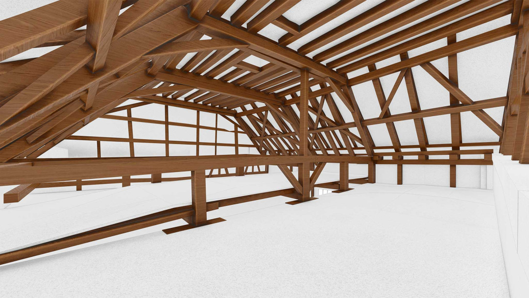 3D-Modell Dachkonstruktion. Andelfingen in Zürich. ING PLUS