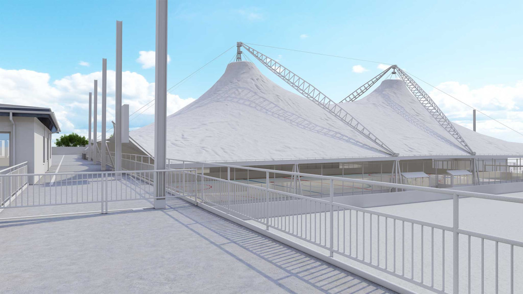 Dielsdorf in Zürich. Sportpark Erlen. 3D-Modellierung aus Gebäudeaufnahme. ING PLUS