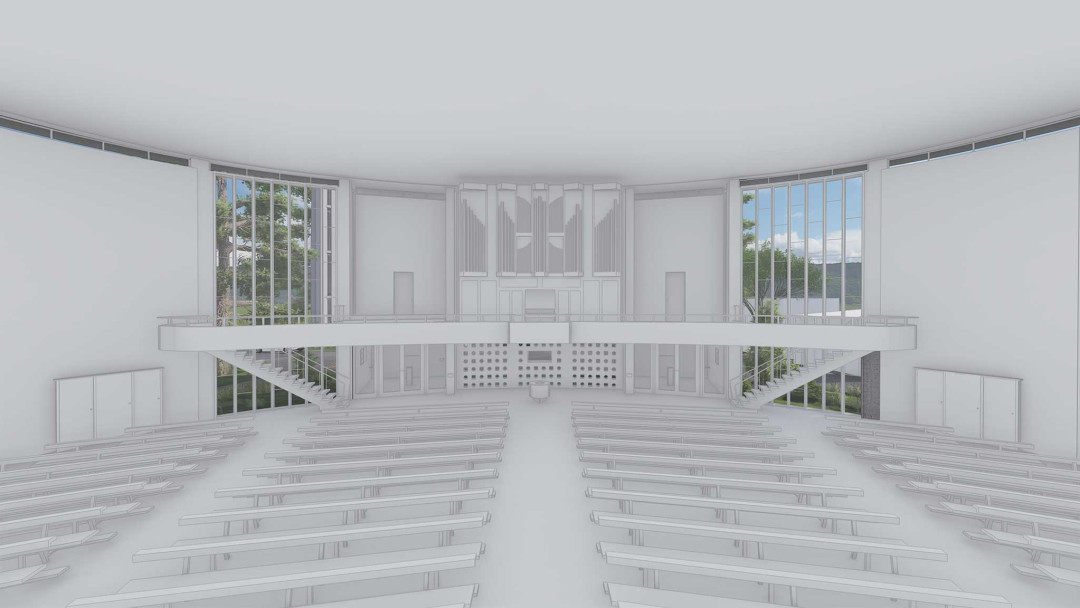 3D-Modell. Kirchenraum St. Laurentius in Winterthur. ING PLUS