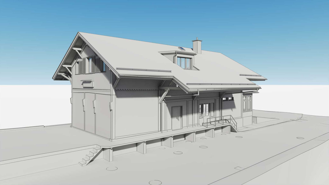 Umbau Bahnhofsgebäude, 3D Modell, Strassenansicht, ING PLUS