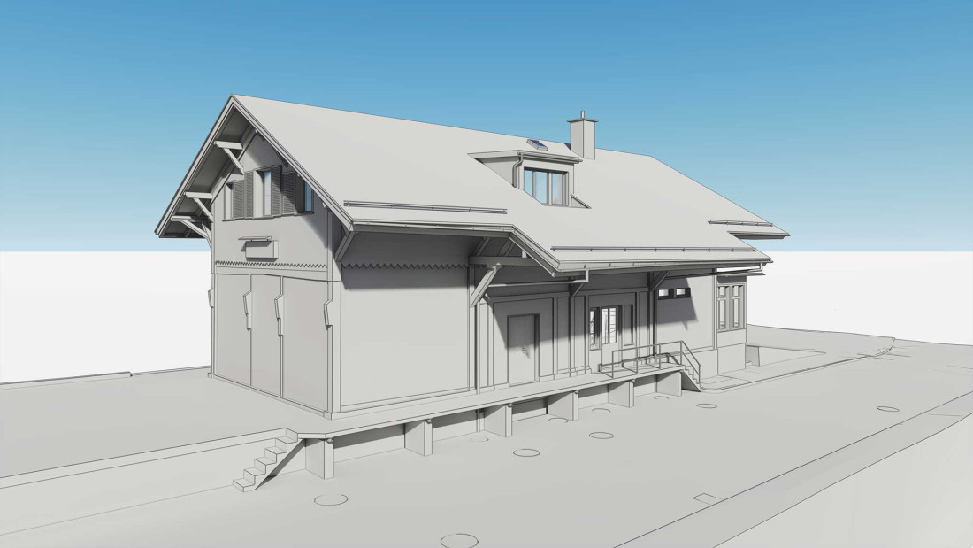 Fotos Umbau Bahnhofsgebäude, 3D Modell, Strassenansicht, ING PLUS