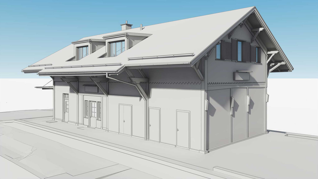 Umbau Bahnhofsgebäude, 3D Modell, Gleisseite, Perron, ING PLUS