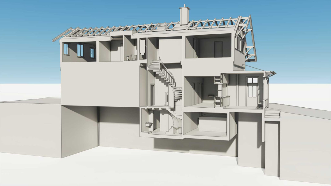 Umbau Bahnhofsgebäude, 3D Modell Vermessung, Wendeltreppe, Querschnitt, ING PLUS