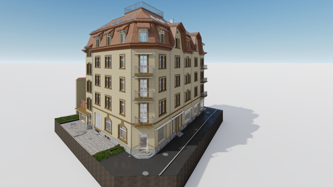 Winterthur. Gebäudeaufnahme Wohn- und Geschäftshaus. ING PLUS