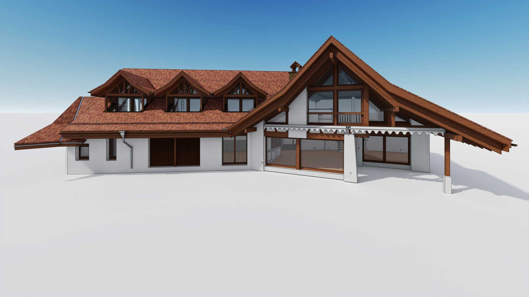 Umbau Villa, 3D Modell, Ansicht, Hauptfassade, ING PLUS