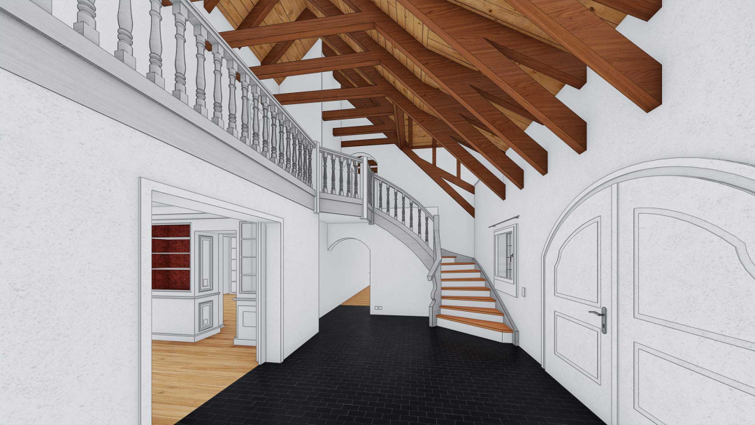 Umbau Villa, 3D Laserscanning, Innenraum, Eingangsbereich, Treppenhaus, ING PLUS