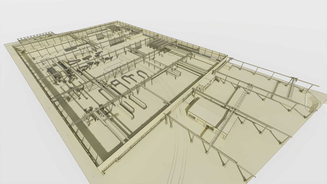 Fotos Debrunner Acifer, 3D Modell, Grundrissschnitt, Hallenkomplex, ING PLUS