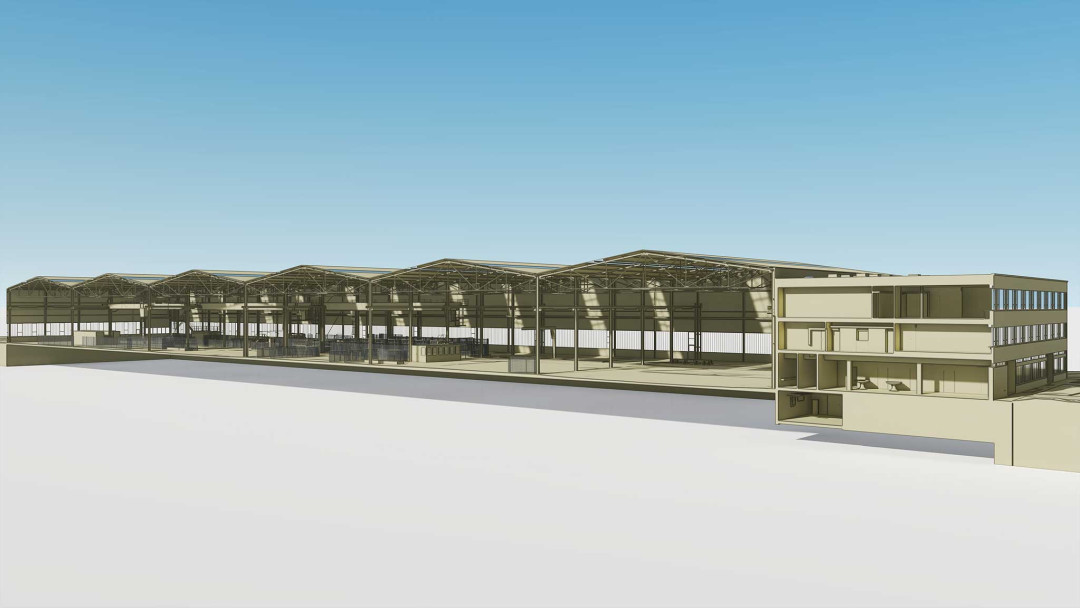 Debrunner Acifer, 3D Modell, Längsschnitt, Scheddachkonstruktion, ING PLUS