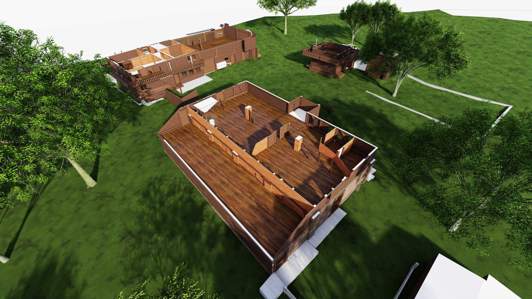 Umbau Bauernhaus, 3D Modell, Grundrissschnitt, Erdgeschoss, ING PLUS