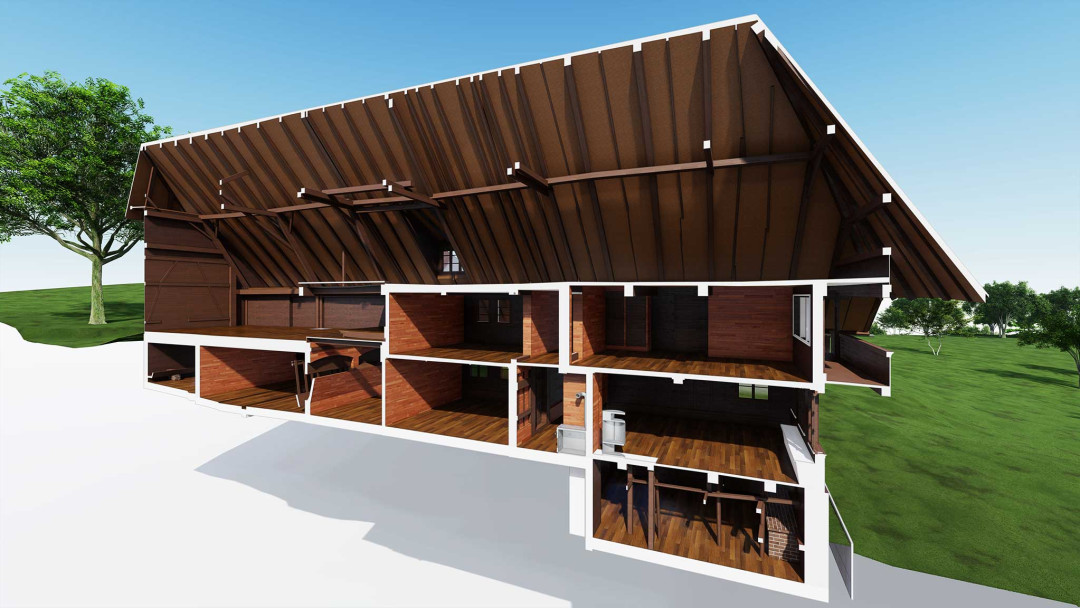 Umbau Bauernhaus, ArchiCAD, Längsschnitt, Hauptgebäude, ING PLUS