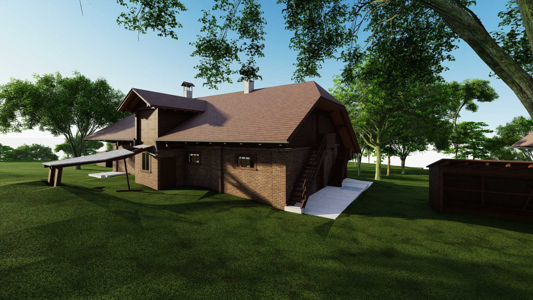 Umbau Bauernhaus, 3D Modell, Seitenansicht, Backsteinmauerwerk, ING PLUS