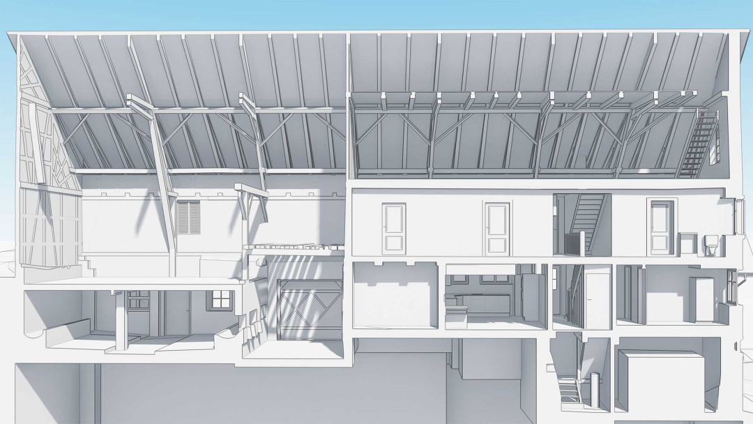 Niederneunforn TG, Wirtschaft zum Engel, 3D-Längsschnitt, ING PLUS
