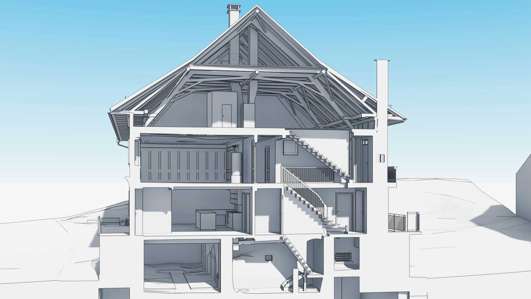 Niederneunforn TG, Wirtschaft zum Engel, 3D-Querschnitt, ING PLUS