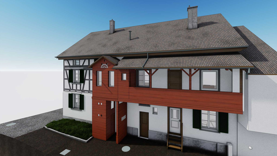 Fotos Umbau Stadthäuser, 3D Modellierung, Rückenansicht, ING PLUS