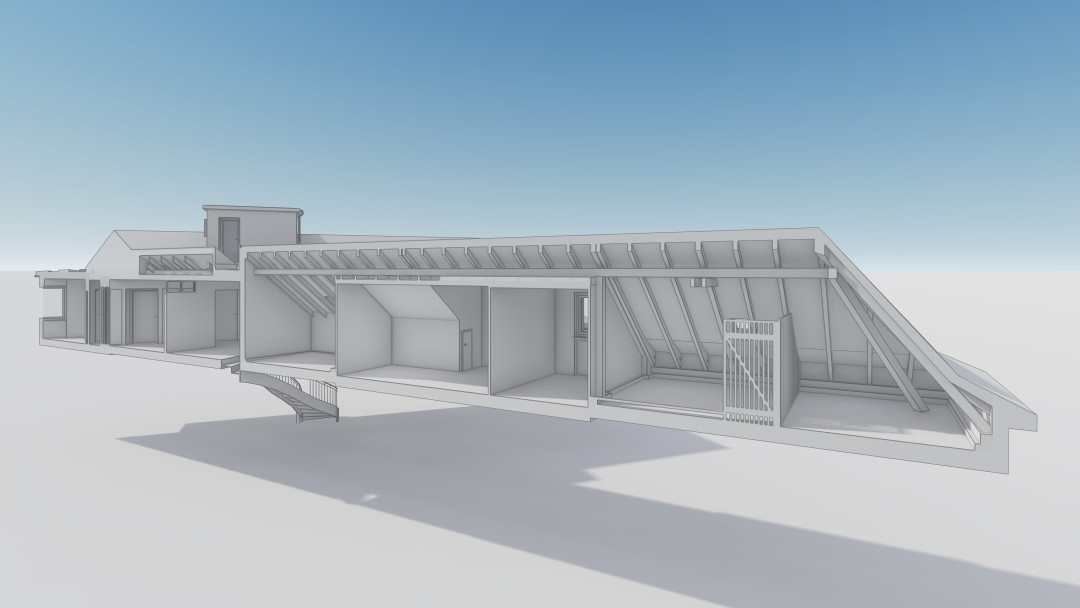Umbau 2 MFH, 3D Modell, Längsschnitt, Raumgliederung, ING PLUS