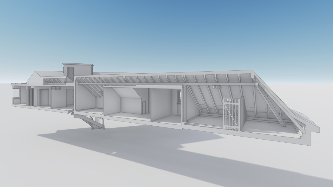 Fotos Umbau 2 MFH, 3D Modell, Längsschnitt, Raumgliederung, ING PLUS