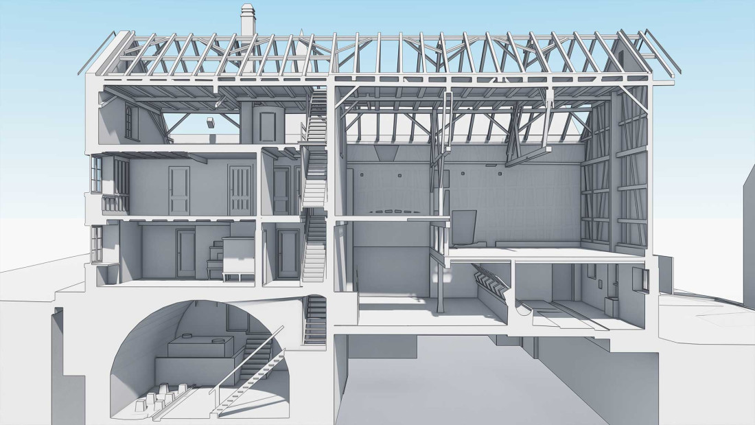 Fotos Umbau MFH, 3D Laserscanning, Längssschnitt, Konstruktion, ING PLUS