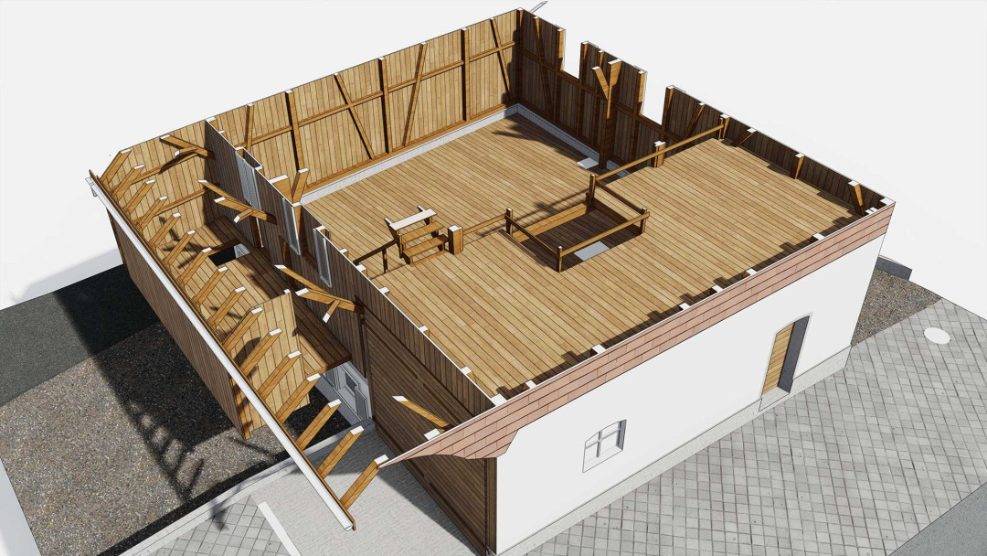 Umbau Scheune Andelfingen, 3D Modell, Dachstuhl, Sparren, ING PLUS