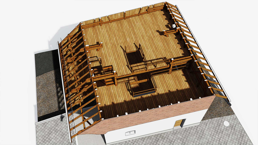 Umbau Scheune Andelfingen, 3D Modell, Gesamtansicht Vogelperspektive, ING PLUS