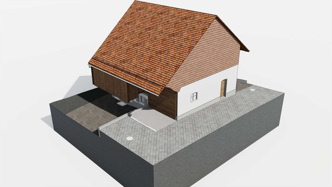 Umbau Scheune Andelfingen, ArchiCAD, Giebel, Rückseite, ING PLUS