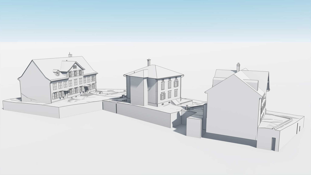 Flawil SG, Strassenraumgestaltung, 3D Modell, Hauptfassade Rückansicht, ING PLUS