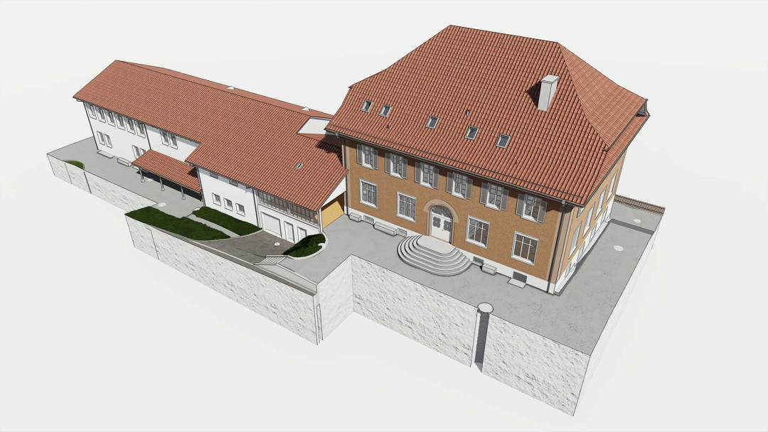 Umbau Oberstufenschulhaus, 3D Laserscanning, Gesamtanlage, Vogelperspektive,  ING PLUS