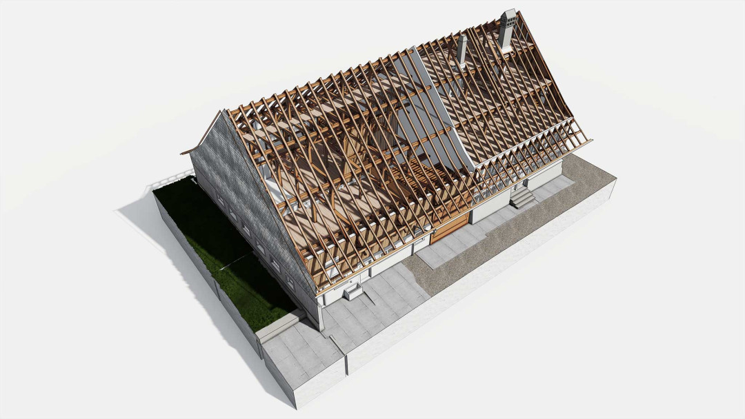 Umbau Bauernhaus, 3D Modell, Dachstuhl, Sparren, ING PLUS
