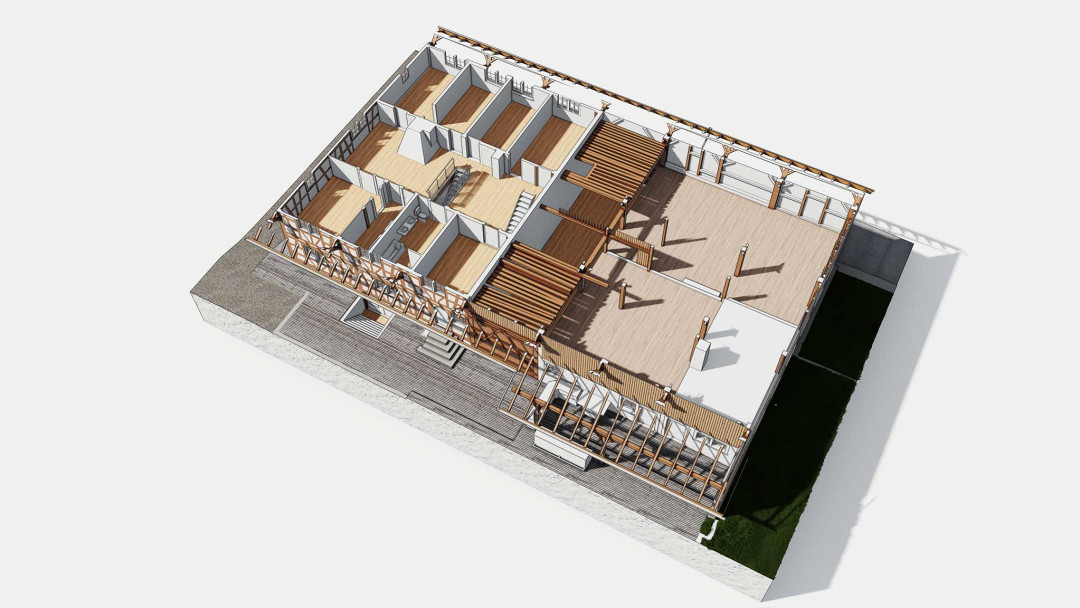 Umbau Bauernhaus, 3D Modell, Grundriss, Obergeschoss, ING PLUS