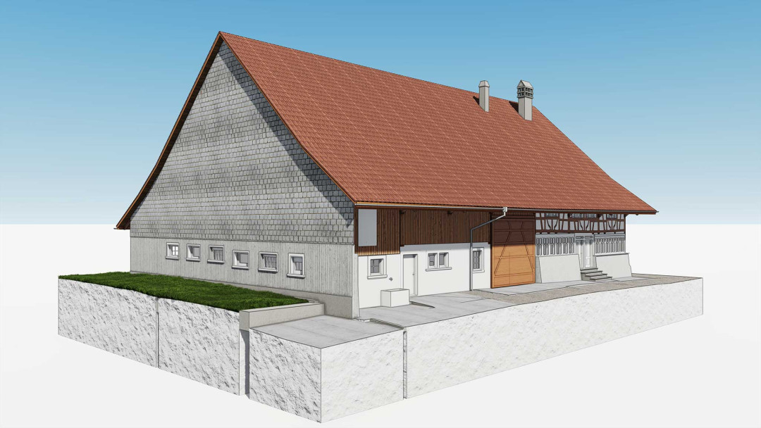 Umbau Bauernhaus, ArchiCAD, Rückansicht, Giebel, ING PLUS