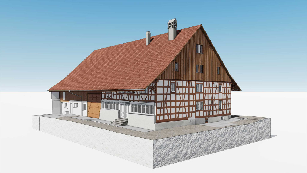 Umbau Bauernhaus, ArchiCAD, Traufseite, ING PLUS
