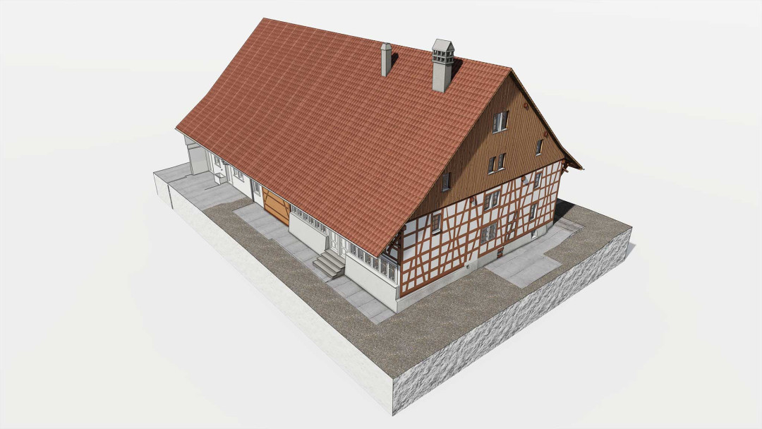 Umbau Bauernhaus, 3D Modell, Vogelperspektive, ING PLUS