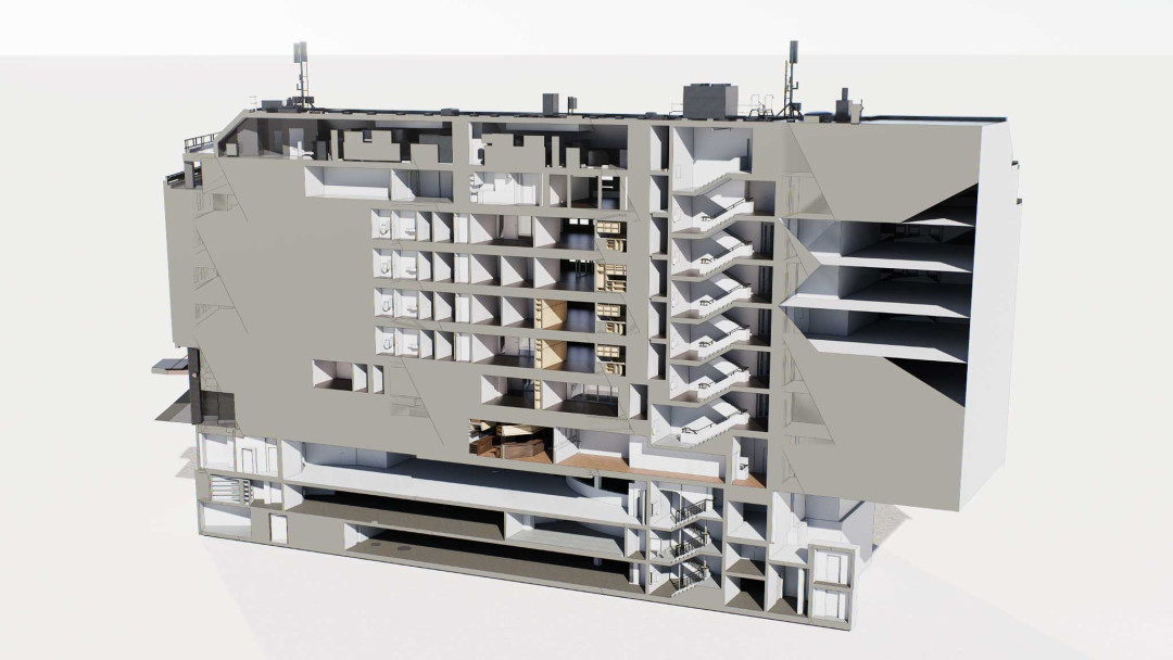 Umbau Gewerbeliegenschaft, 3D Laserscanning, Gebäudeschnitt, ING PLUS