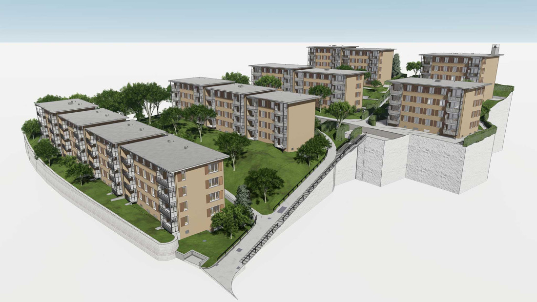 Fotos Zürich. Sanierung Mehrfamilienhaus. 3D-Modell aus Gebäudevermessung. ING PLUS