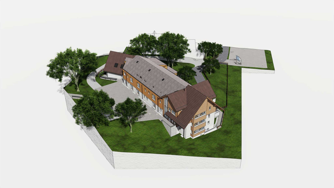 Umbau Wohnheim Lerchenhof, 3D Modell, Vogelperspektive, Spielplatz, ING PLUS