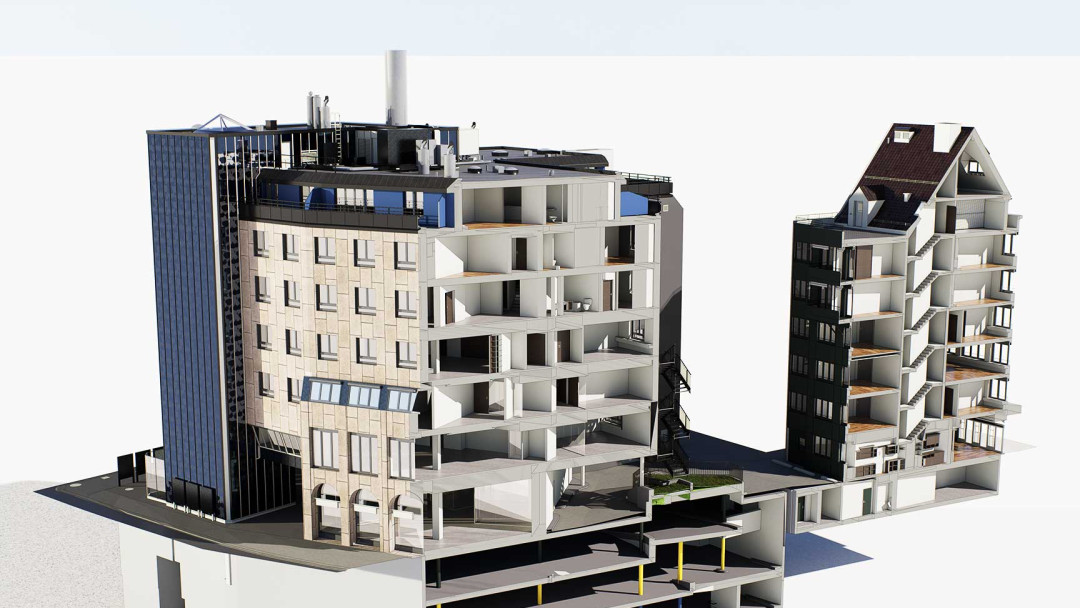 Sanierung Wohn- und Geschäftshaus, ArchiCAD, Gebäudeschnitt, ING PLUS