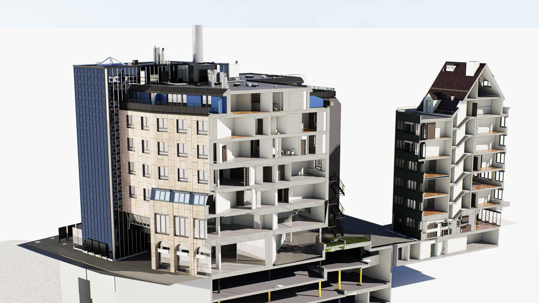 Fotos Sanierung Wohn- und Geschäftshaus, ArchiCAD, Gebäudeschnitt, ING PLUS