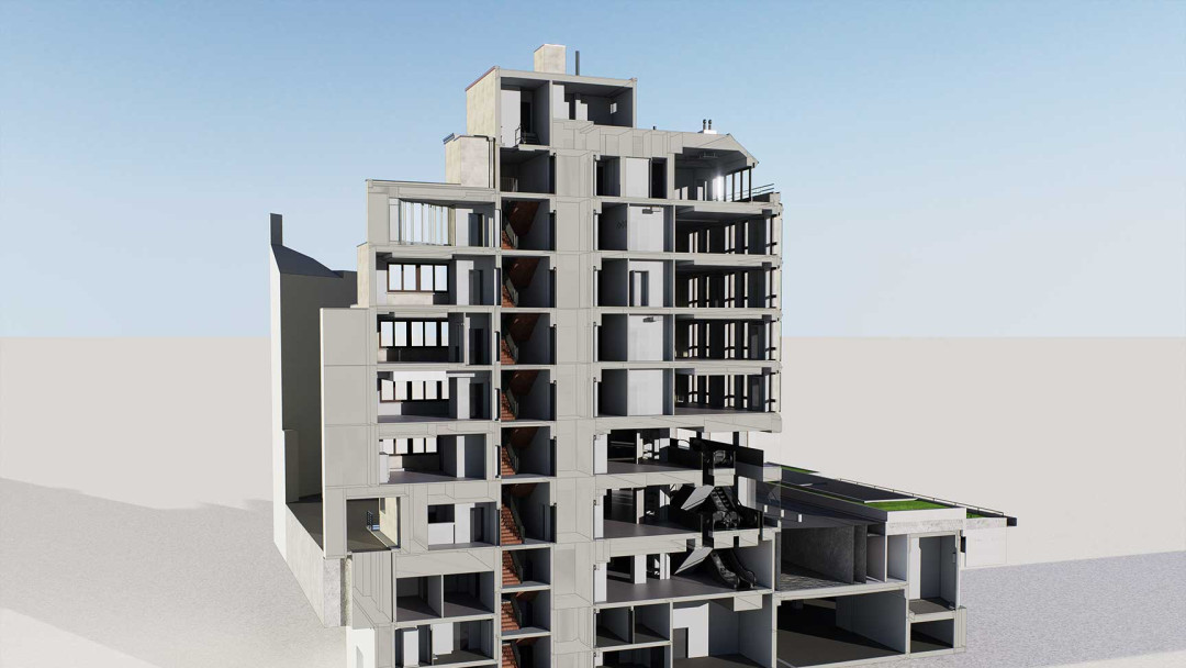 Umbau Geschäftshaus, 3D-Laserscanning, Gebäudeschnitt, ING PLUS