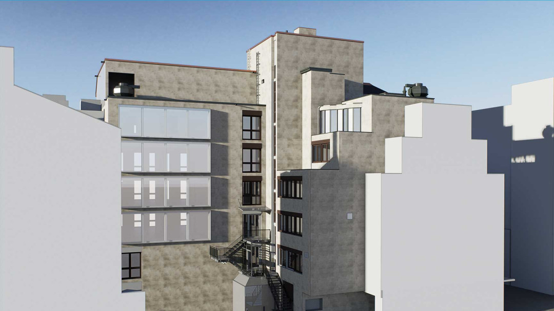 Umbau Geschäftshaus, BIM Modell, Geschossschnitt, Rolltreppen, ING PLUS