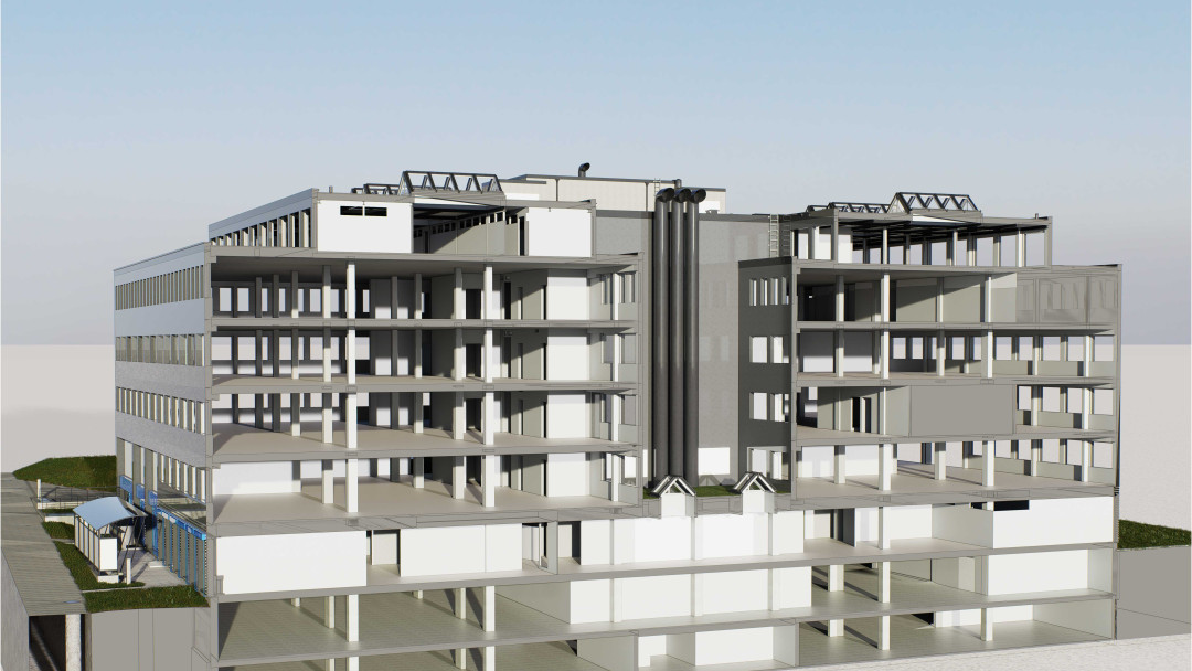 Sanierung Geschäftshaus, 3D-Modell, Gebäudemodell, Treppenhaus, ING PLUS