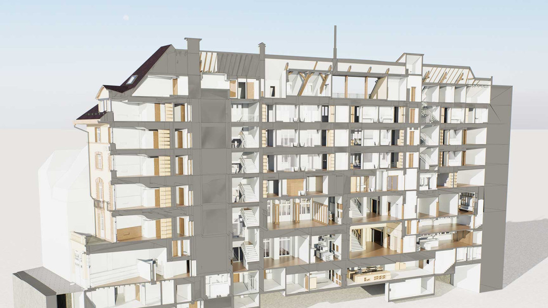 Sanierung Glockenhof, ArchiCAD, Bestandsmodell, Gesamtansicht, ING PLUS