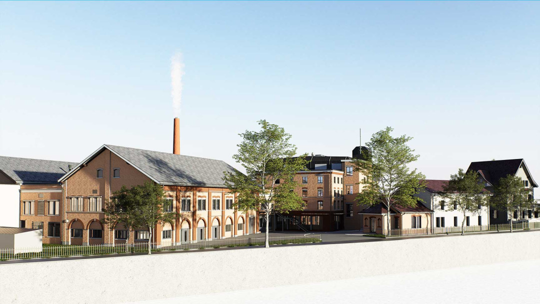 Umbau Gelatinefabrik, 3D Modell, Fassade, Gesamtansicht, ING PLUS