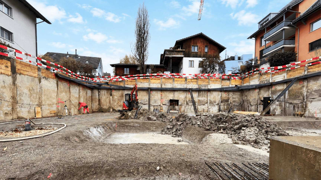 Neubau MFH, Bauabsteckung, Fundamentaushub, ING PLUS